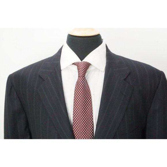 Kiton Navy Blue Striped 100% Wool 2 Pc Suit Jacket Pants Sz 49L Made in Italy - Picture 2 of 11